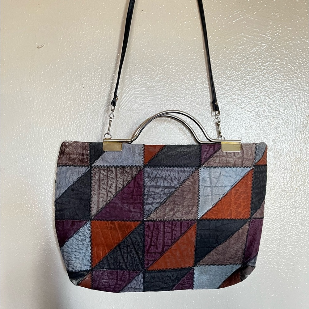 Unique Vintage Geometric Patchwork Shoulder Bag -… - image 1